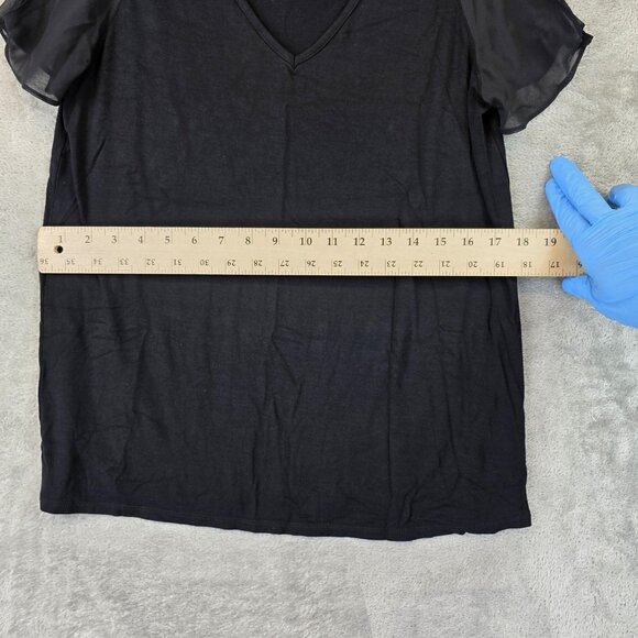 Vince Camuto Shirt Womens XS Black Cold Shoulder Sheer Sleeve V Neck Top - Picture 5 of 9